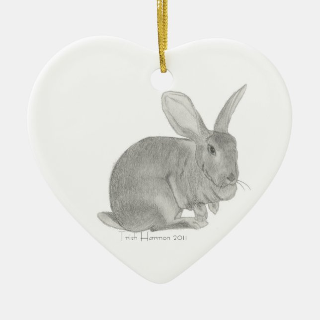 Flemish Giant Rabbit Sketch Ceramic Tree Decoration (Front)