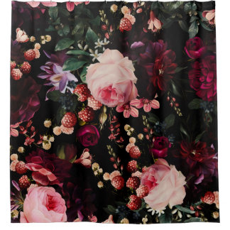 Flemish Vintage Dark Night Romanticism Garden Shower Curtain