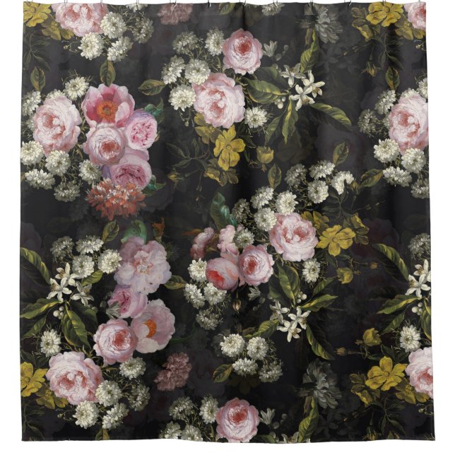 Flemish Vintage Dark Night Romanticism Shower Curtain (Front)