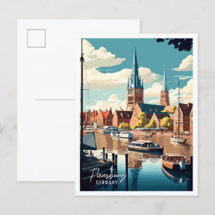 Flensburg Germany vintage travel illustration Postcard
