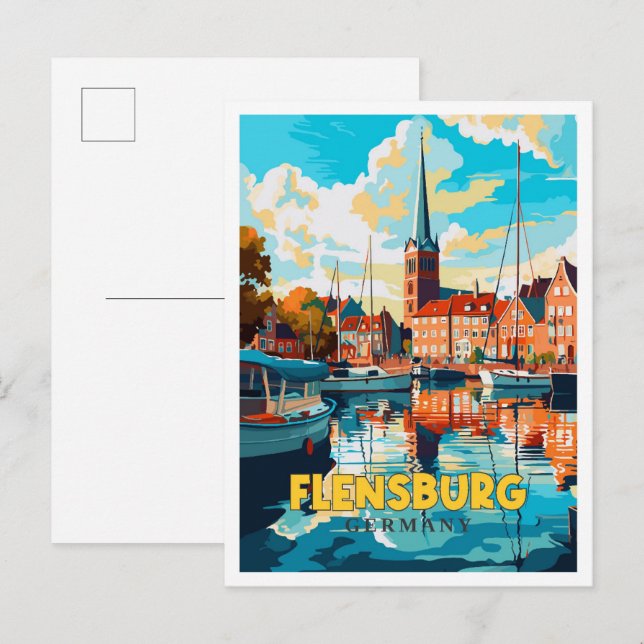 Flensburg Germany vintage travel illustration Postcard (Front/Back)