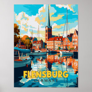 Flensburg Germany vintage travel illustration Poster