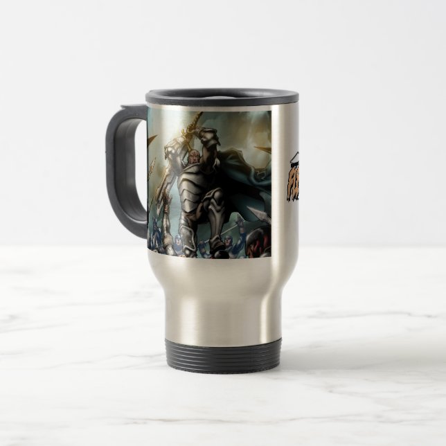 Flesh and Steel V1 design travel mug (Front Left)
