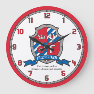 Fletcher boys name meaning heraldry knights shield large clock