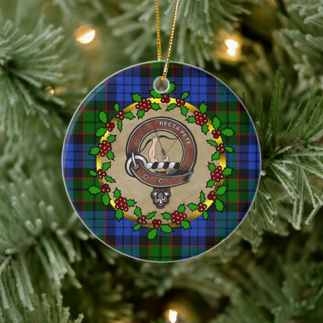 Fletcher Clan Badge & Tartan Personalised Xmas  Ceramic Tree Decoration (Tree)
