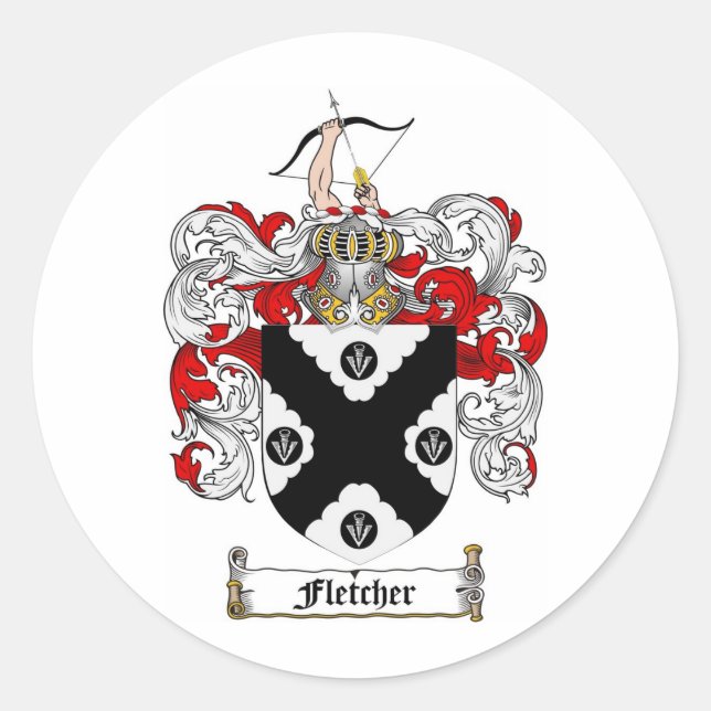 FLETCHER FAMILY CREST -  FLETCHER COAT OF ARMS CLASSIC ROUND STICKER (Front)