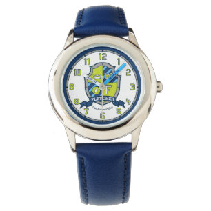 Fletcher name meaning letter F crest bear blue Watch