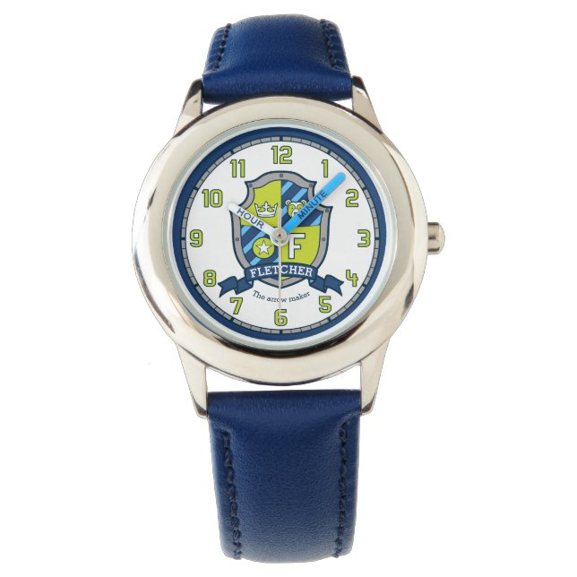 Fletcher name meaning letter F crest bear blue Watch (Front)