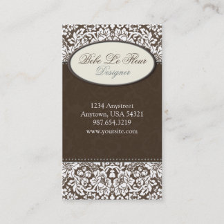 Fleur #1C Chic Brown Damask Business Card