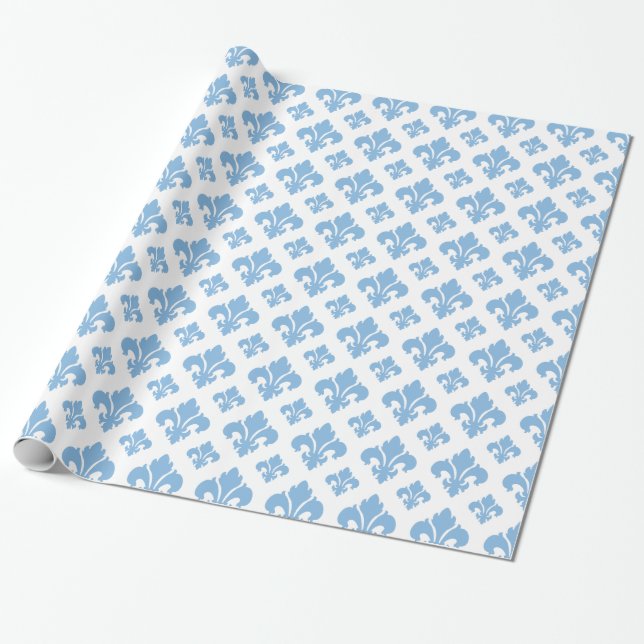 Fleur De Lis 2 Placid Blue Wrapping Paper (Unrolled)