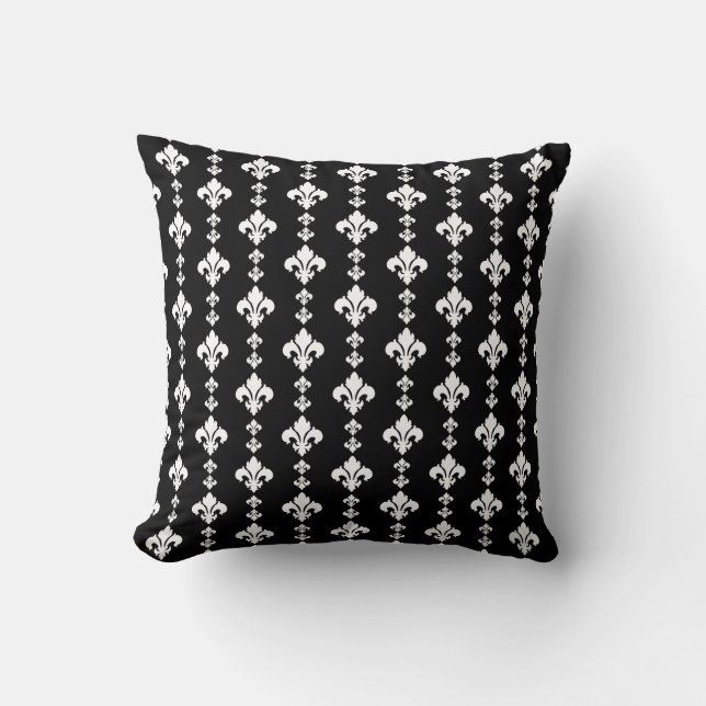 Fleur De Lis 3 Black and White Cushion (Front)