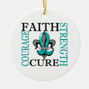 Fleur De Lis 3 Ovarian Cancer Ceramic Tree Decoration