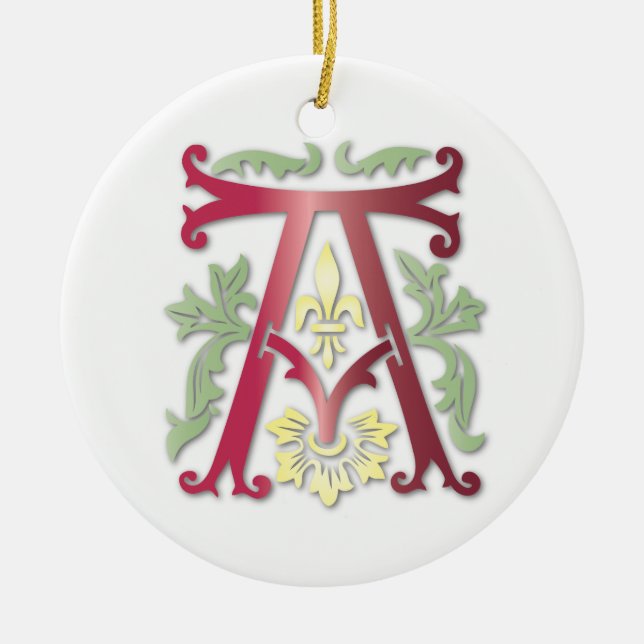 Fleur-de-lis A Monogram Ceramic Tree Decoration (Front)