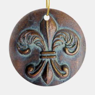 Fleur De Lis, Aged Copper-Look Printed Ceramic Tree Decoration