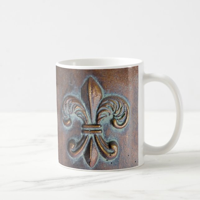 Fleur De Lis, Aged Copper-Look Printed Coffee Mug (Right)