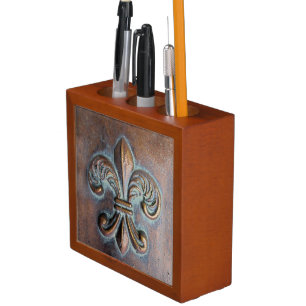 Fleur De Lis, Aged Copper-Look Printed Desk Organiser