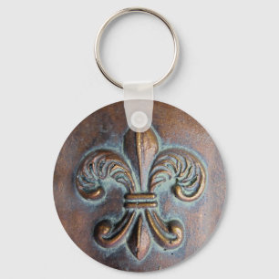 Fleur De Lis, Aged Copper-Look Printed Key Ring