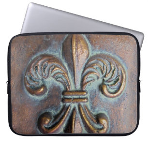 Fleur De Lis, Aged Copper-Look Printed Laptop Sleeve