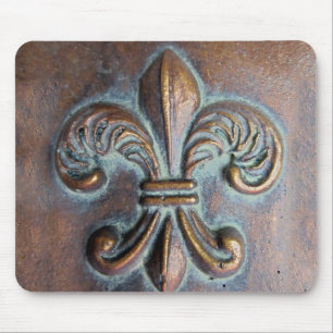 Fleur De Lis, Aged Copper-Look Printed Mouse Mat