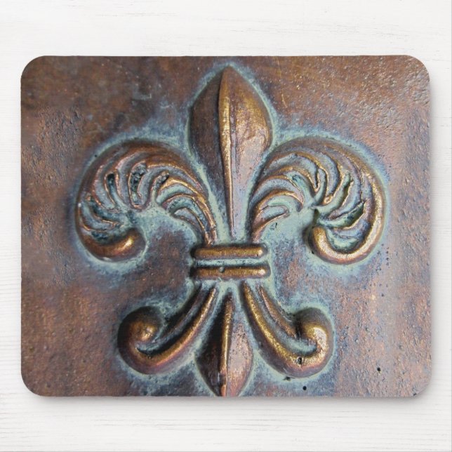 Fleur De Lis, Aged Copper-Look Printed Mouse Mat (Front)