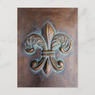 Fleur De Lis, Aged Copper-Look Printed Postcard
