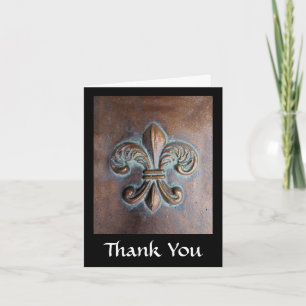 Fleur De Lis, Aged Copper-Look Printed Thank You Card