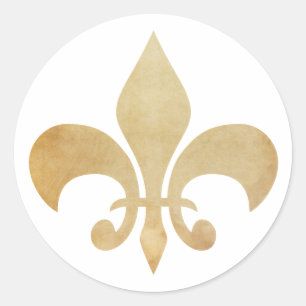 Fleur de Lis Antique Gold Tan Classic Round Sticker