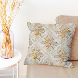 Fleur-de-lis Art Deco - pearl and gold Cushion