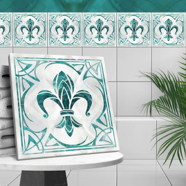 Fleur-De-Lis - Art Nouveau -Aquamarine Tile (Creator Uploaded)