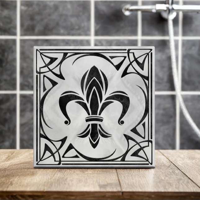 Fleur-De-Lis - Art Nouveau -Black Marble and Pearl Tile (Creator Uploaded)