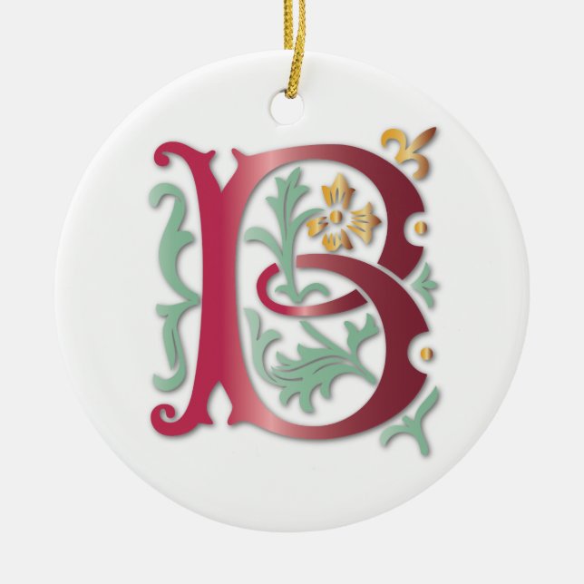 Fleur-de-lis B Monogram Ceramic Tree Decoration (Front)