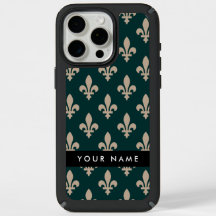 Fleur de Lis, Beige on Green, Royal, Your Name