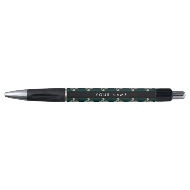Fleur de Lis, Beige on Green, Royal, Your Name (Front)