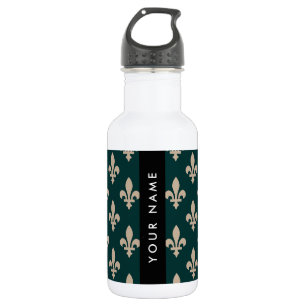 Fleur de Lis, Beige on Green, Royal, Your Name 532 Ml Water Bottle