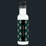 Fleur de Lis, Beige on Green, Royal, Your Name 710 Ml Water Bottle<br><div class="desc">Elegant,  stylish and sophisticated pattern with beige Fleur De Lis Pattern on green background. Modern and trendy design,  perfect for the heraldry charge lover.</div>