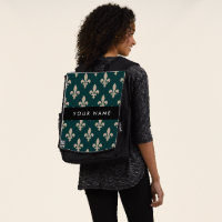 Fleur de Lis, Beige on Green, Royal, Your Name