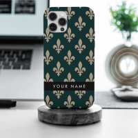 Fleur de Lis, Beige on Green, Royal, Your Name