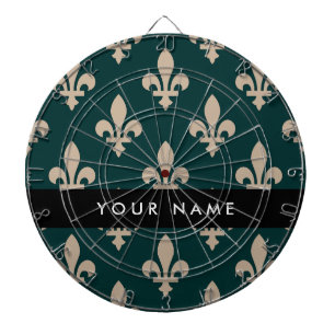 Fleur de Lis, Beige on Green, Royal, Your Name Dartboard