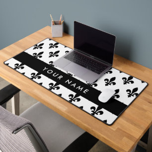 Fleur de Lis, Beige on Green, Royal, Your Name Desk Mat
