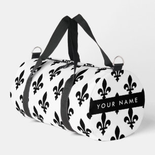 Fleur de Lis, Beige on Green, Royal, Your Name Duffle Bag