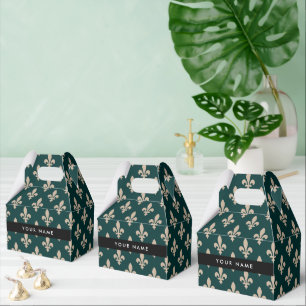 Fleur de Lis, Beige on Green, Royal, Your Name Favour Box