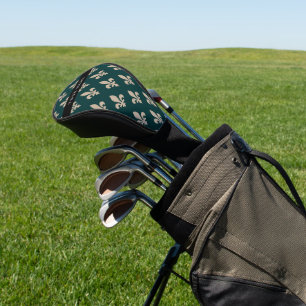 Fleur de Lis, Beige on Green, Royal, Your Name Golf Head Cover