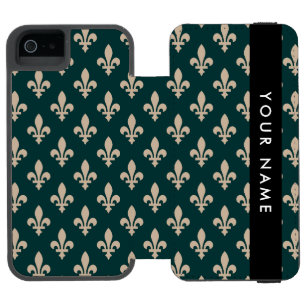 Fleur de Lis, Beige on Green, Royal, Your Name Incipio Watson™ iPhone 5 Wallet Case