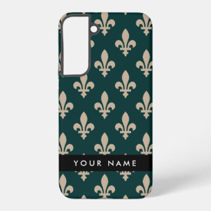 Fleur de Lis, Beige on Green, Royal, Your Name Samsung Galaxy Case