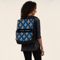 Fleur de Lis, Beige on Navy Blue, Royal, Your Name