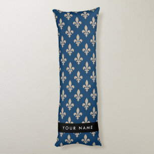 Fleur de Lis, Beige on Navy Blue, Royal, Your Name Body Cushion