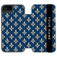 Fleur de Lis, Beige on Navy Blue, Royal, Your Name