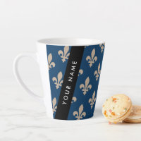 Fleur de Lis, Beige on Navy Blue, Royal, Your Name