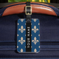Fleur de Lis, Beige on Navy Blue, Royal, Your Name