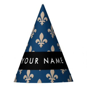 Fleur de Lis, Beige on Navy Blue, Royal, Your Name Party Hat